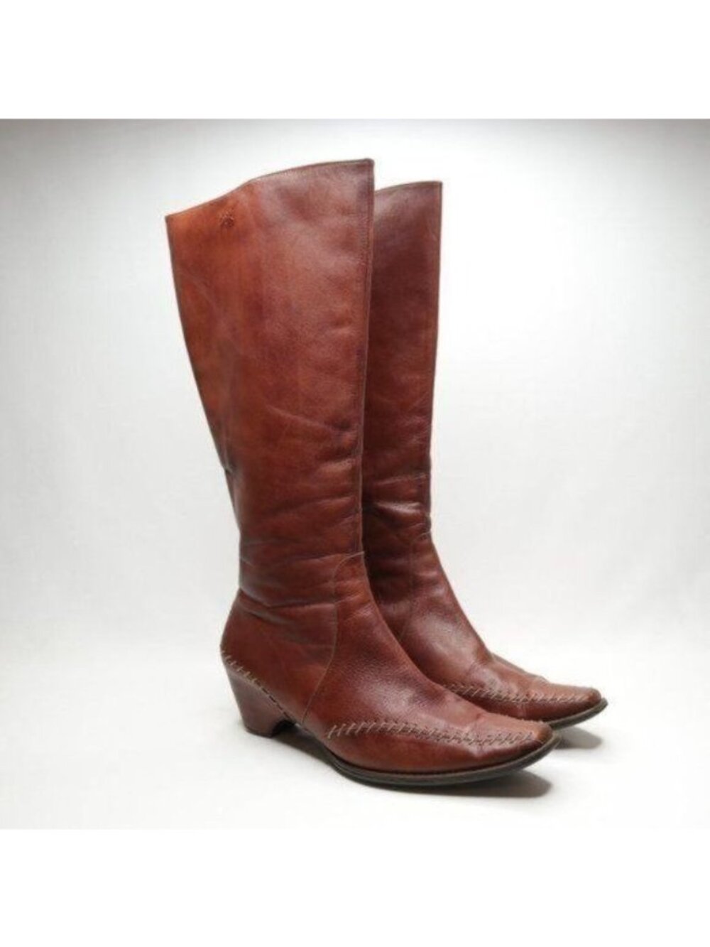 Pikolinos Women's Size 41 Brown Leather Knee High Point Toe Zip Up Heeled Boots